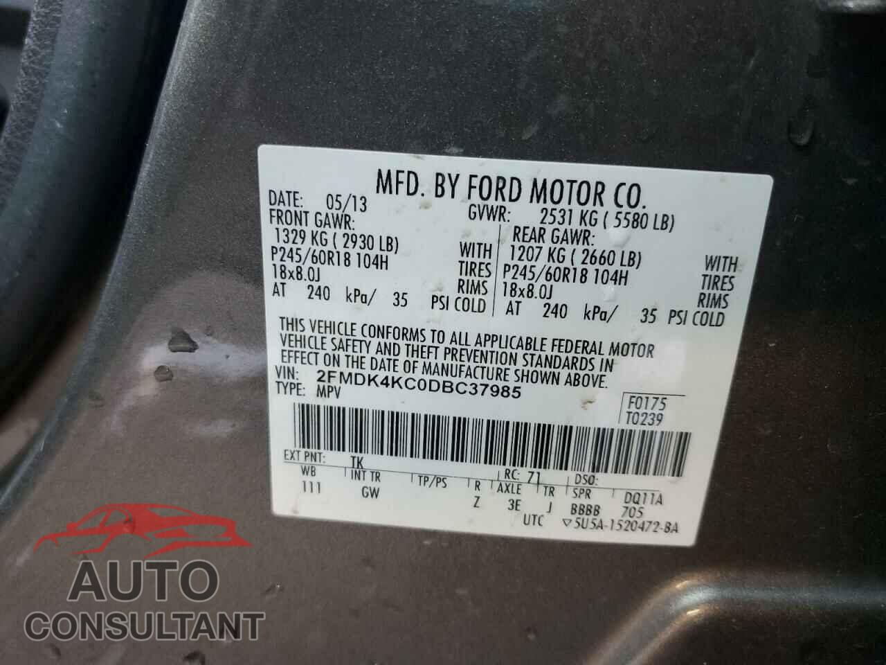 FORD EDGE 2013 - 2FMDK4KC0DBC37985