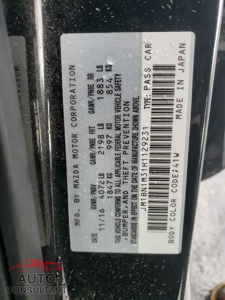 MAZDA 3 2017 - JM1BN1M31H1129231