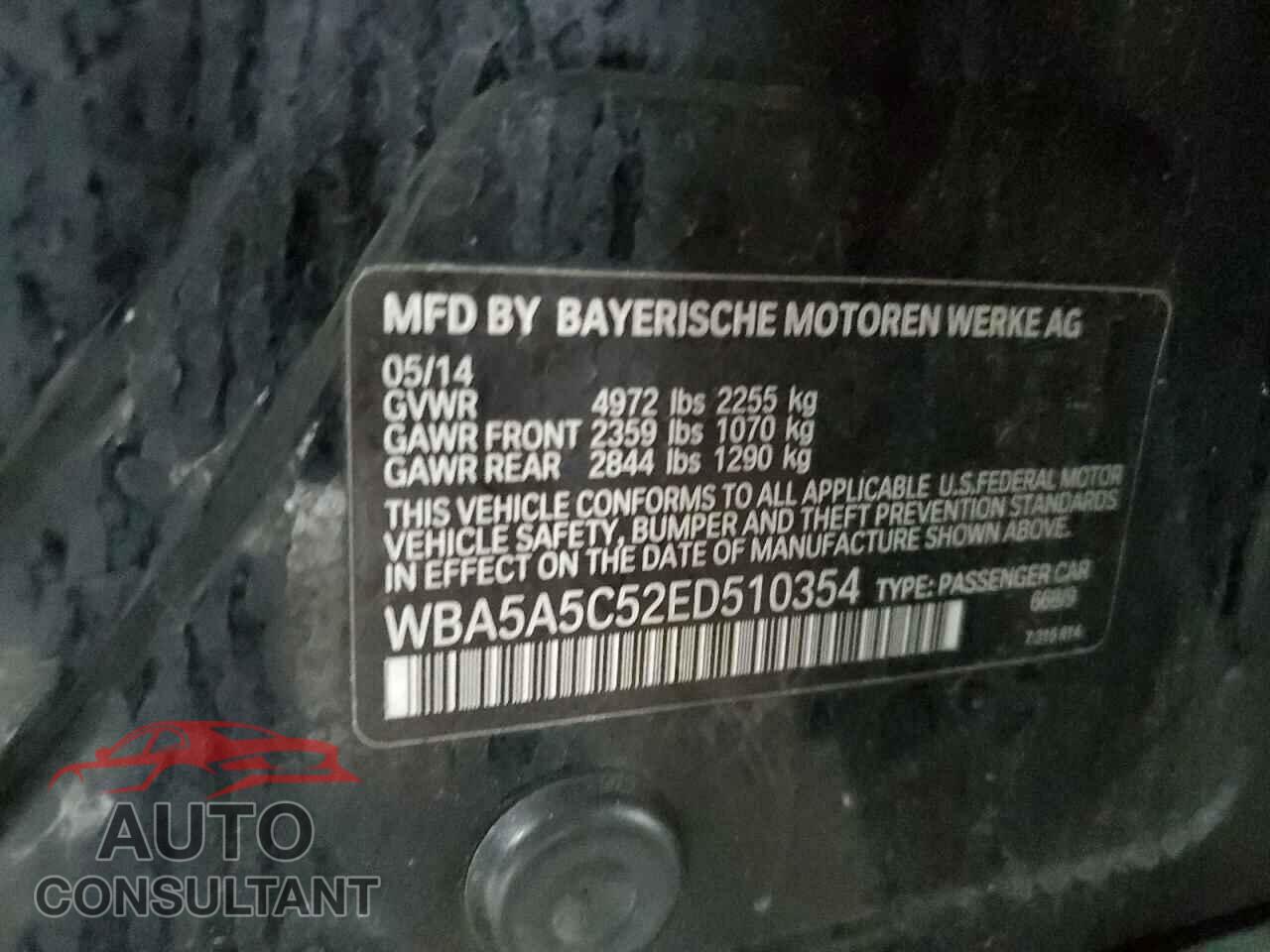 BMW 5 SERIES 2014 - WBA5A5C52ED510354