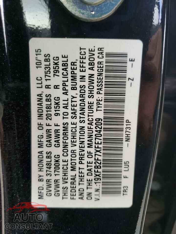 HONDA CIVIC 2015 - 19XFB2F7XFE704209