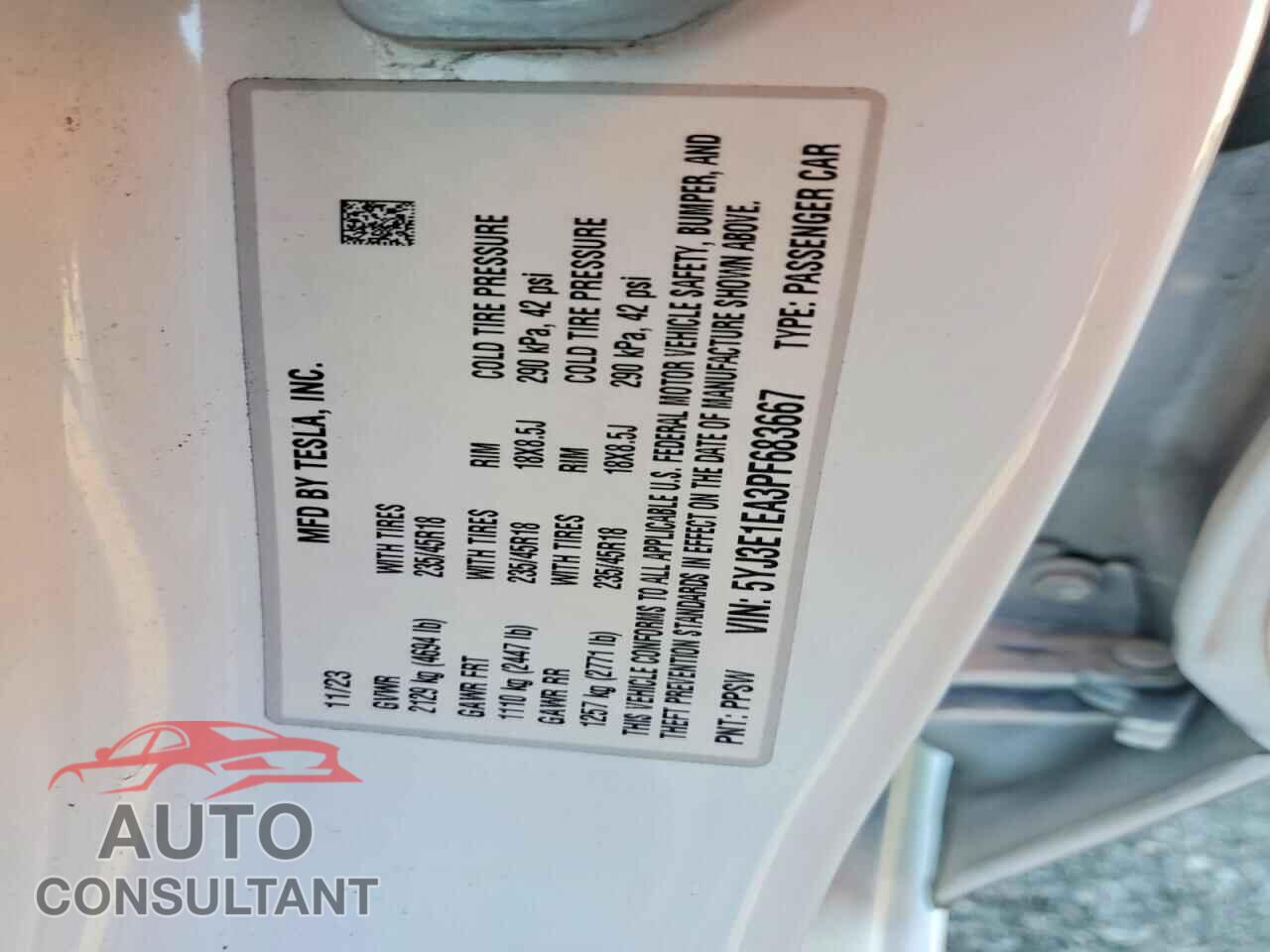 TESLA MODEL 3 2023 - 5YJ3E1EA3PF683667