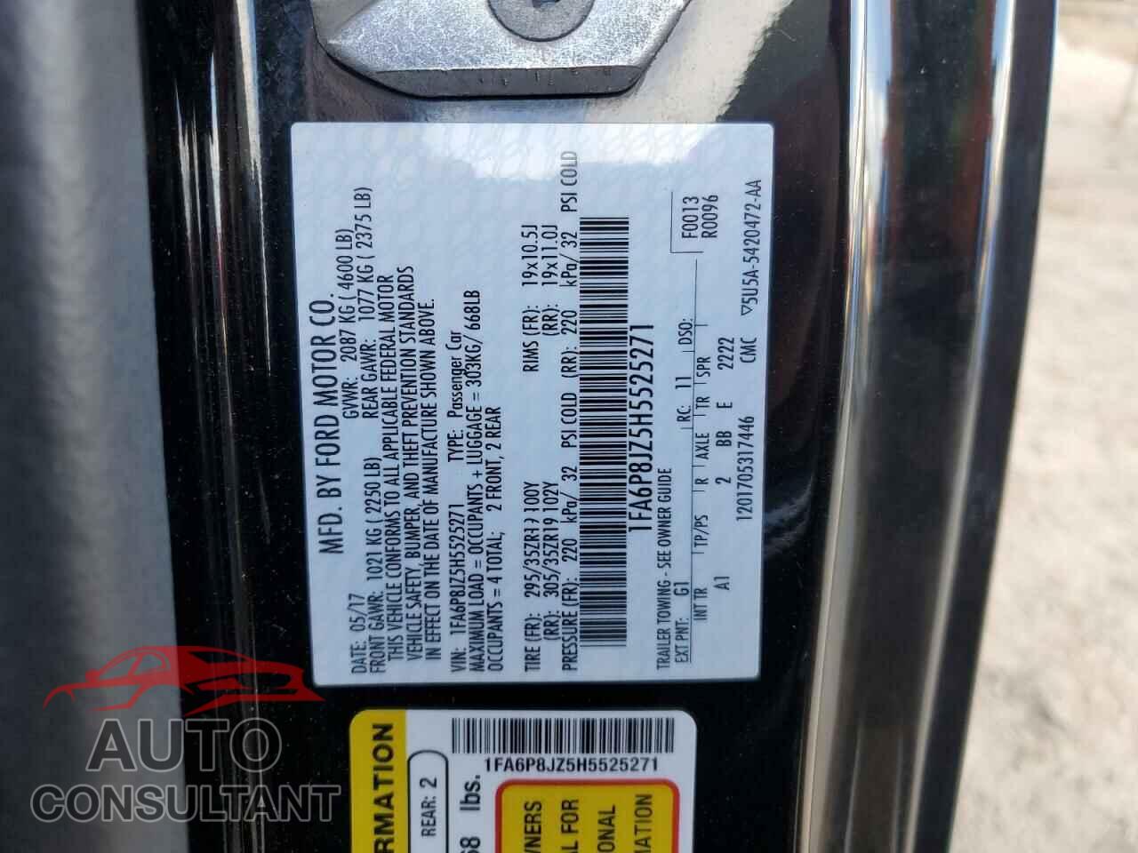 FORD MUSTANG 2017 - 1FA6P8JZ5H5525271