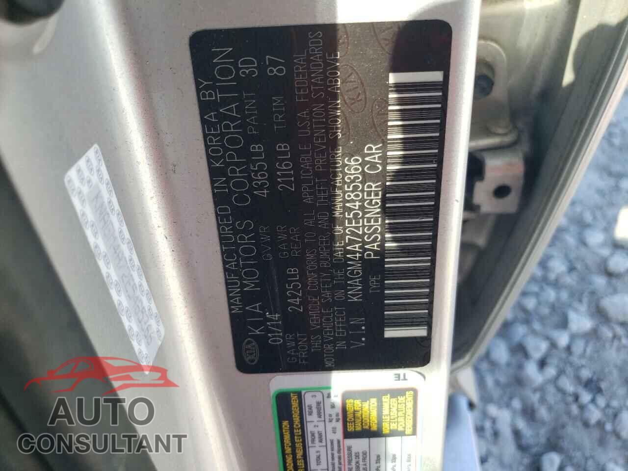 KIA OPTIMA 2014 - KNAGM4A72E5485366