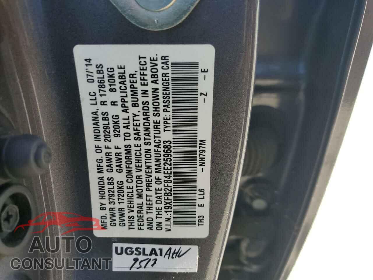 HONDA CIVIC 2014 - 19XFB2F84EE259683