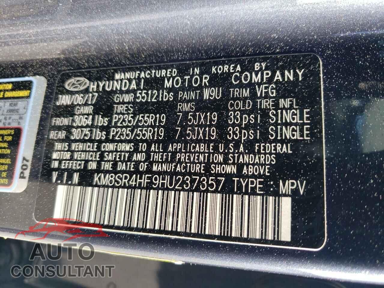 HYUNDAI SANTA FE 2017 - KM8SR4HF9HU237357