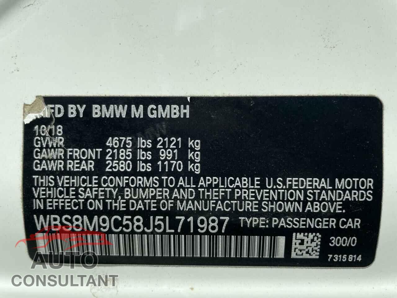 BMW M3 2018 - WBS8M9C58J5L71987