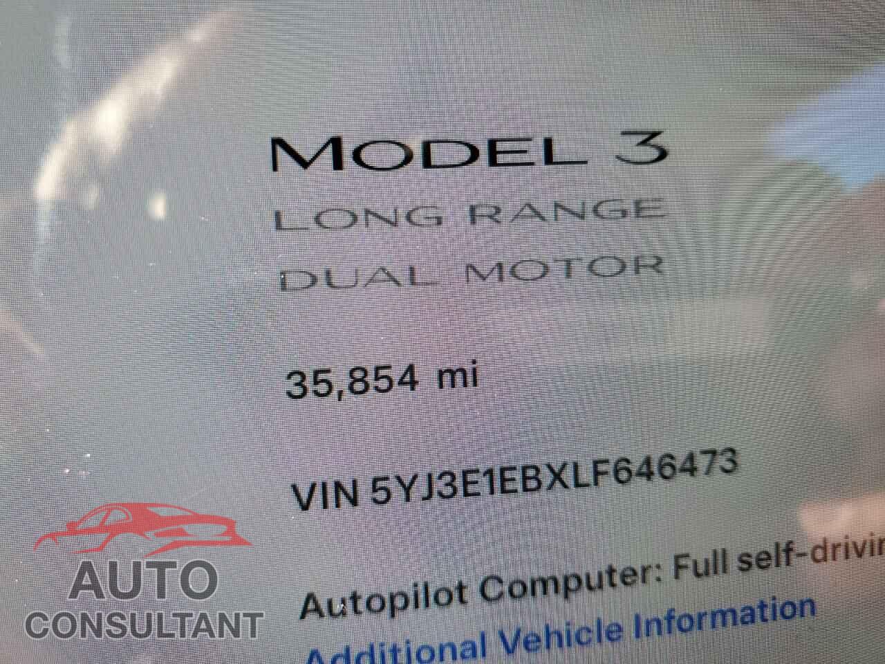 TESLA MODEL 3 2020 - 5YJ3E1EBXLF646473