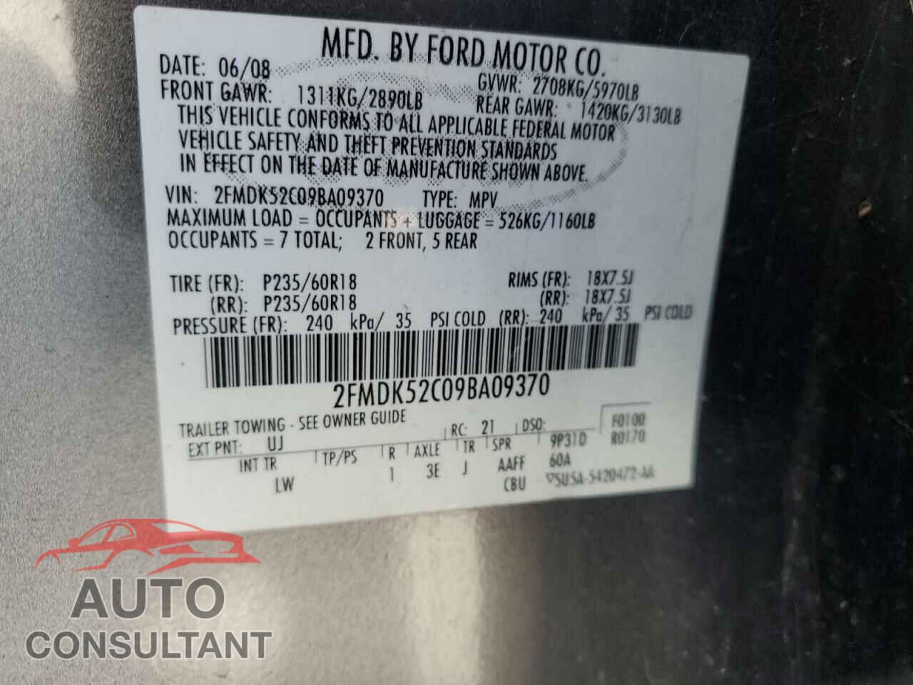 FORD FLEX 2009 - 2FMDK52C09BA09370