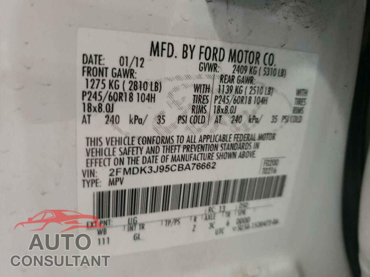 FORD EDGE 2012 - 2FMDK3J95CBA76662