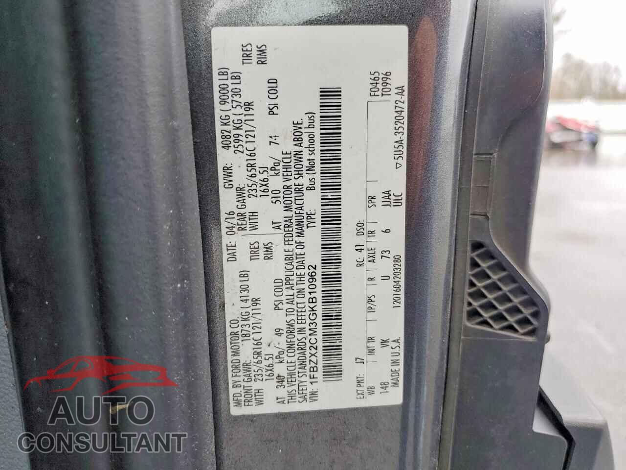 FORD TRANSIT 2016 - 1FBZX2CM3GKB10962
