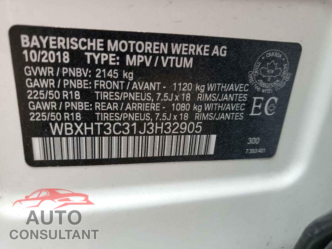 BMW X1 2018 - WBXHT3C31J3H32905