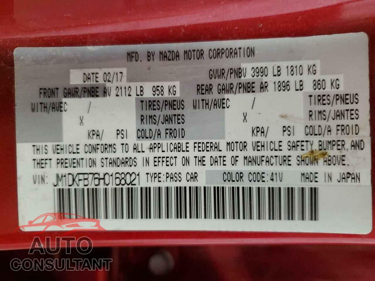MAZDA CX-3 2017 - JM1DKFB76H0168021