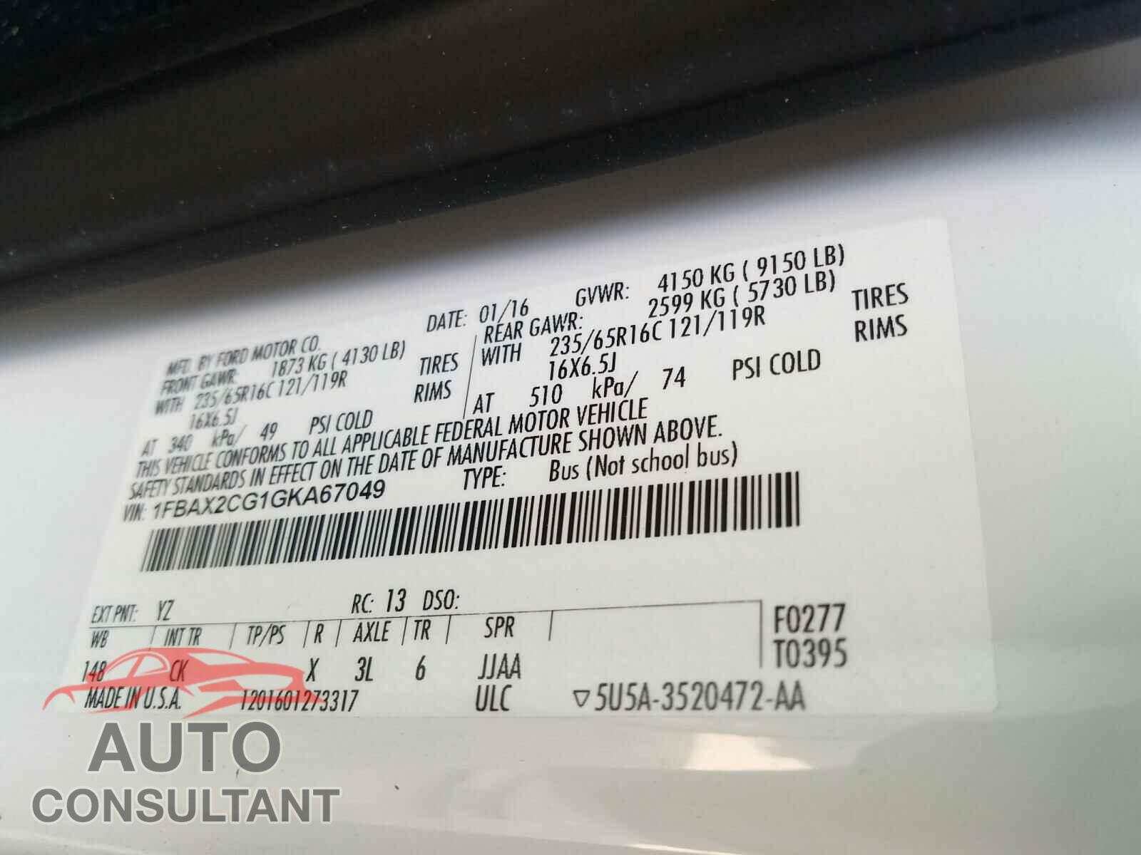 FORD TRANSIT CO 2016 - 1FBAX2CG1GKA67049