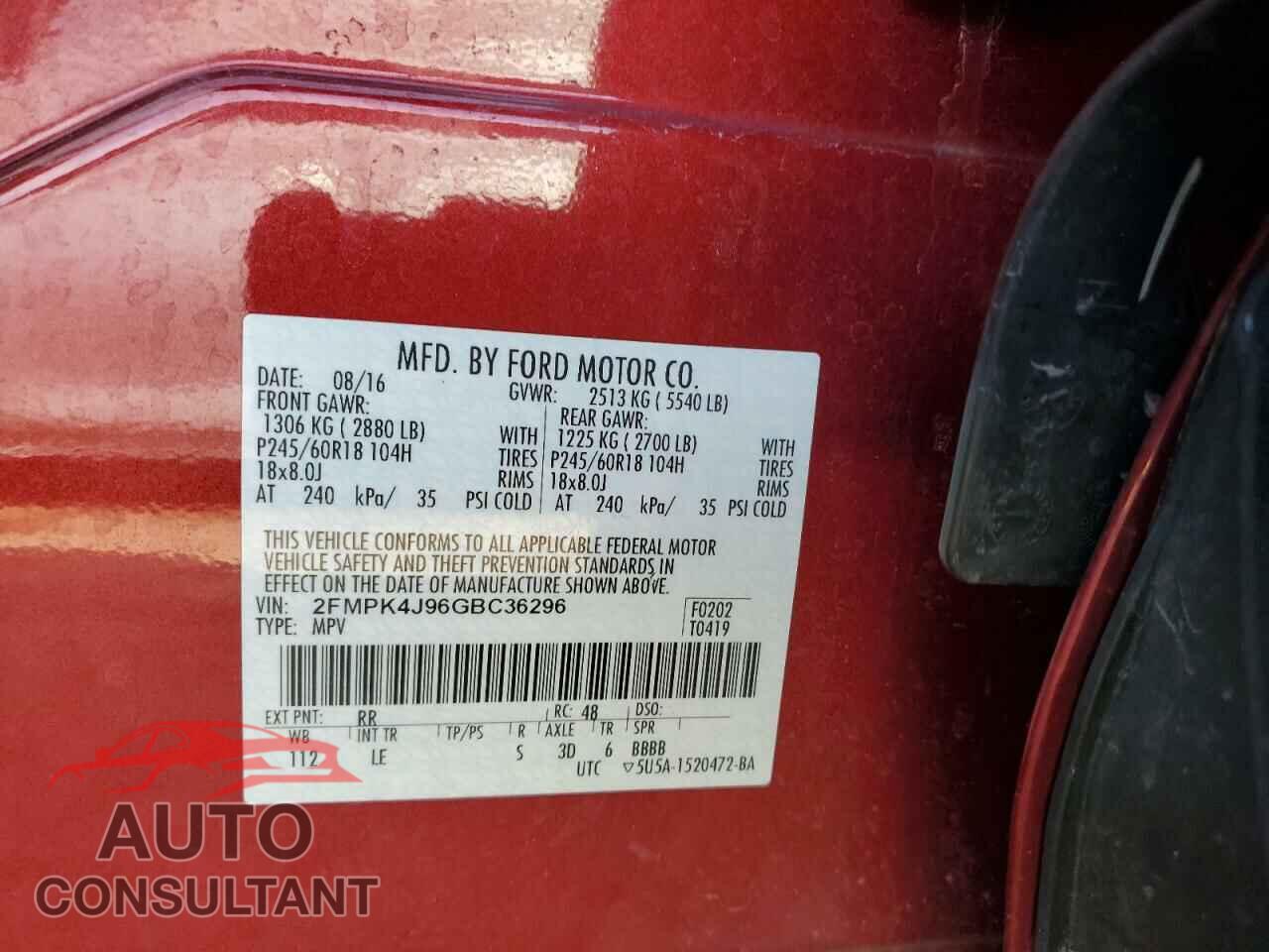 FORD EDGE 2016 - 2FMPK4J96GBC36296