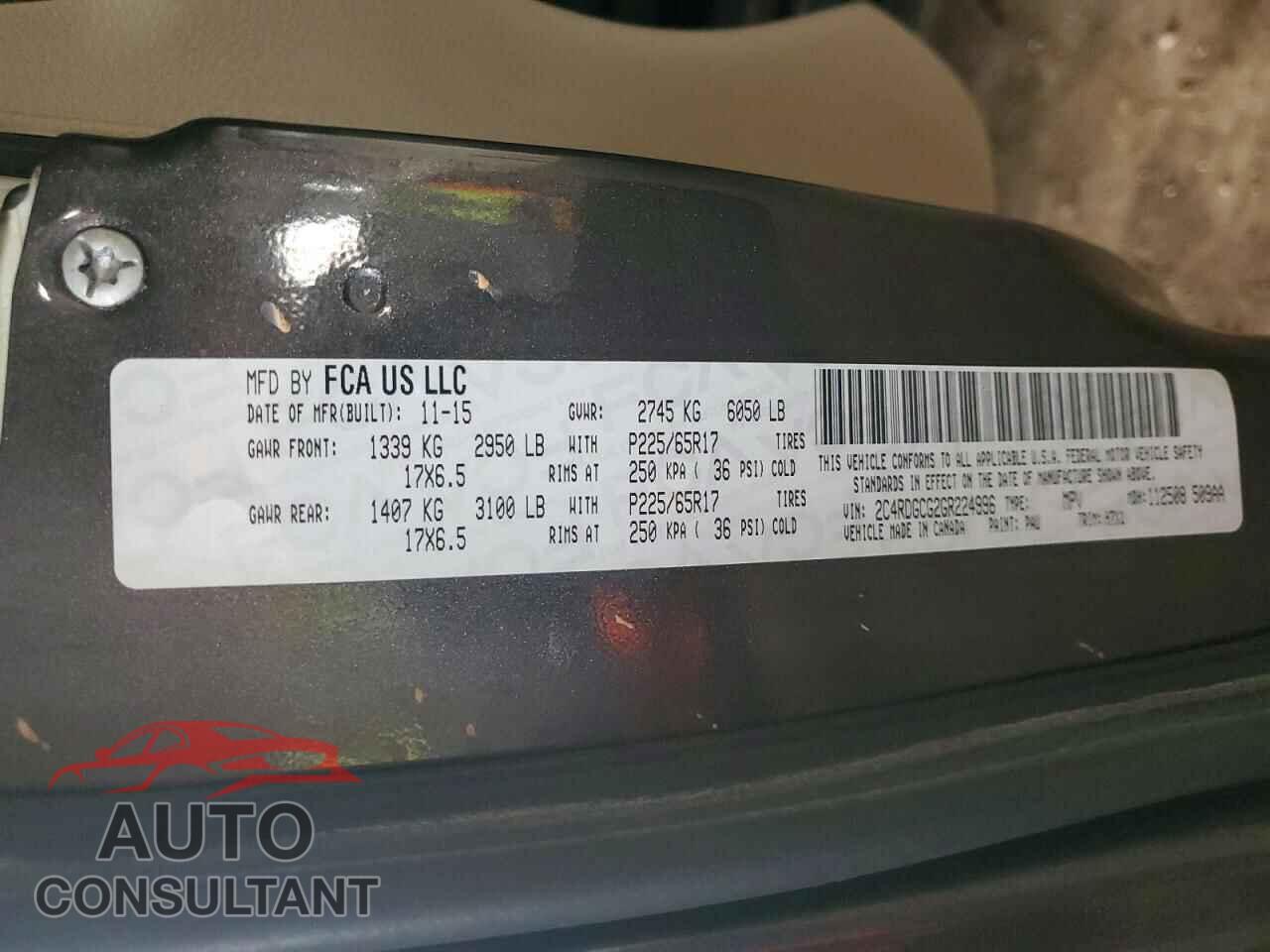 DODGE CARAVAN 2016 - 2C4RDGCG2GR224996