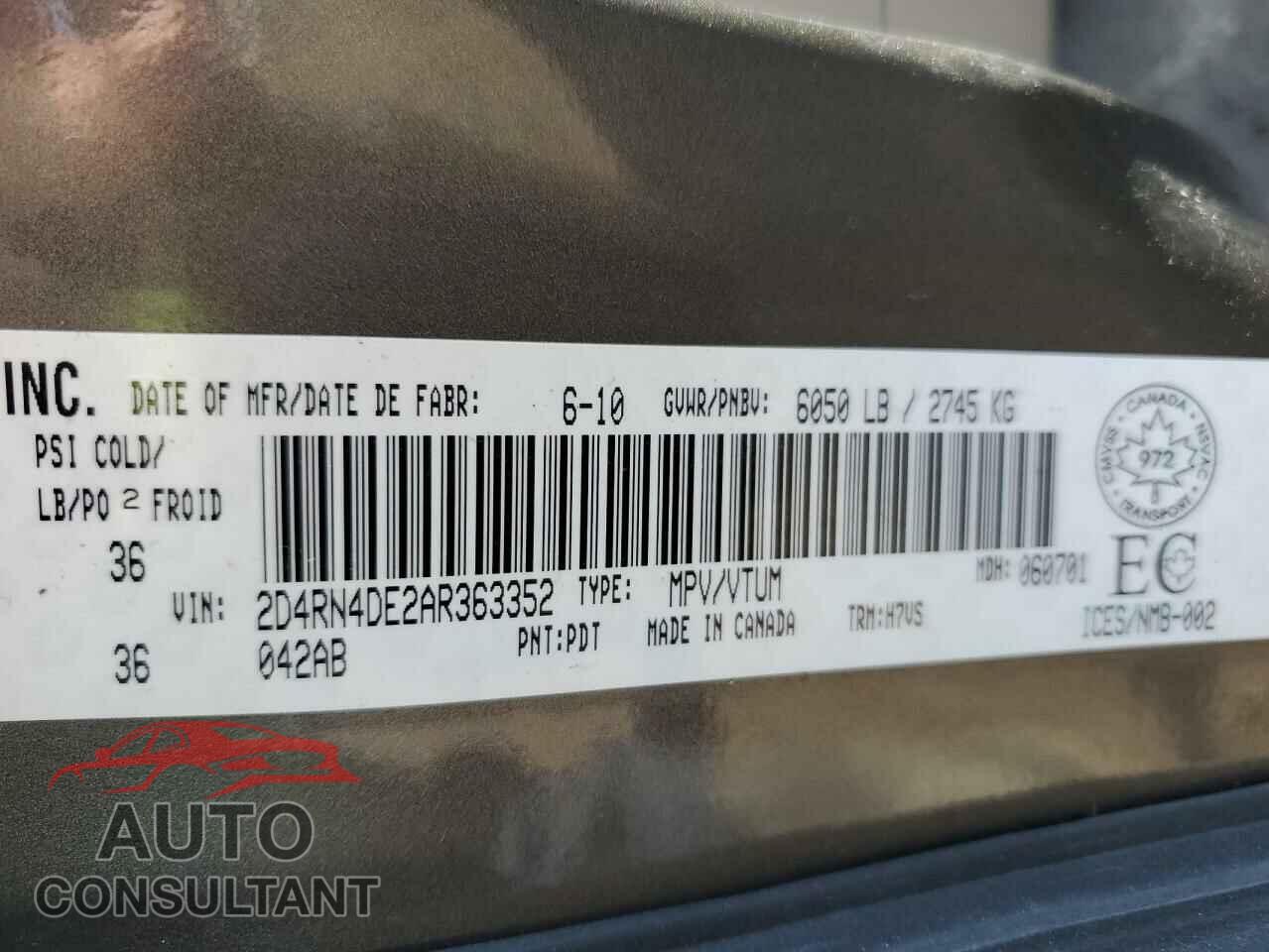 DODGE CARAVAN 2010 - 2D4RN4DE2AR363352