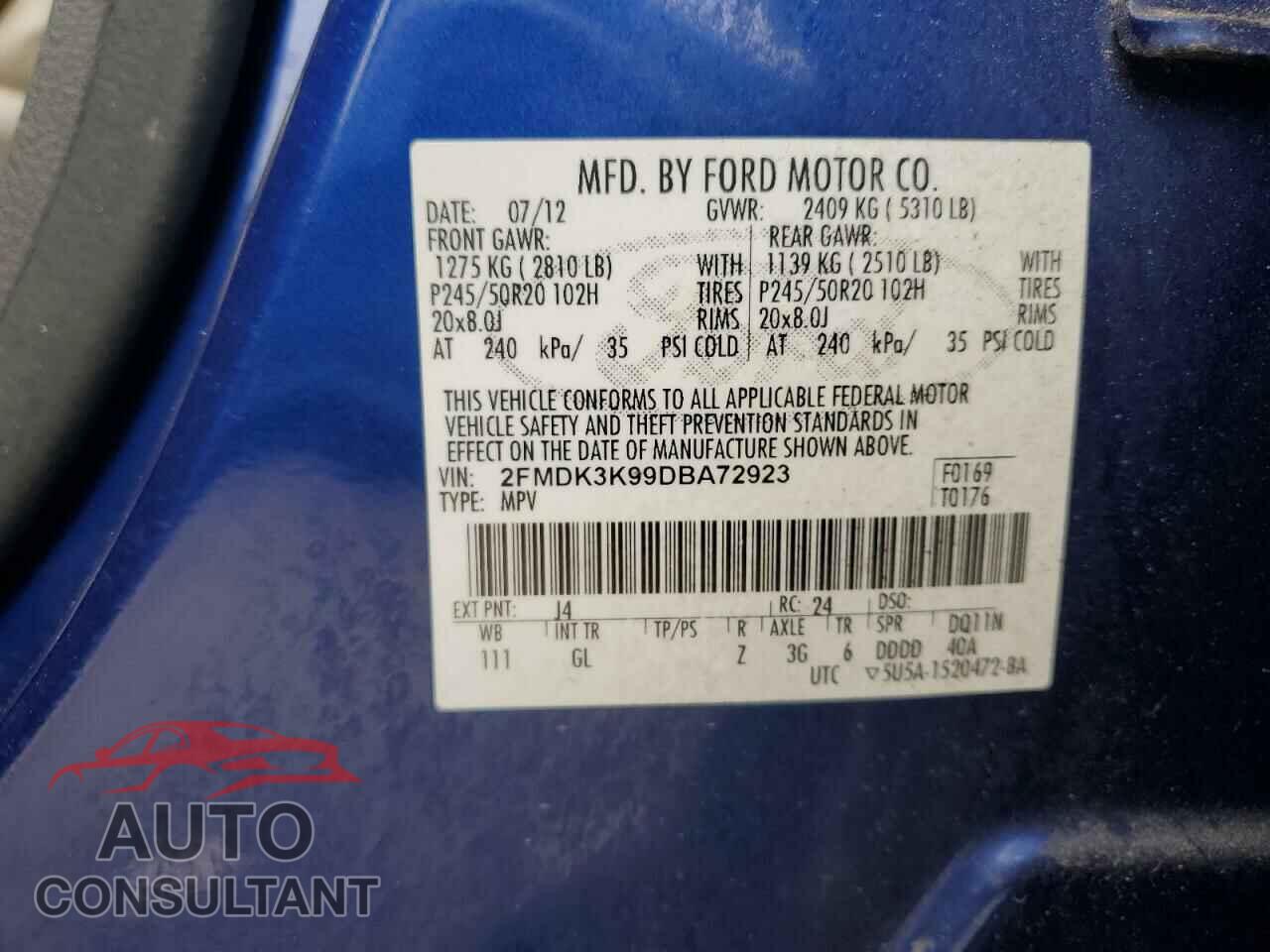 FORD EDGE 2013 - 2FMDK3K99DBA72923