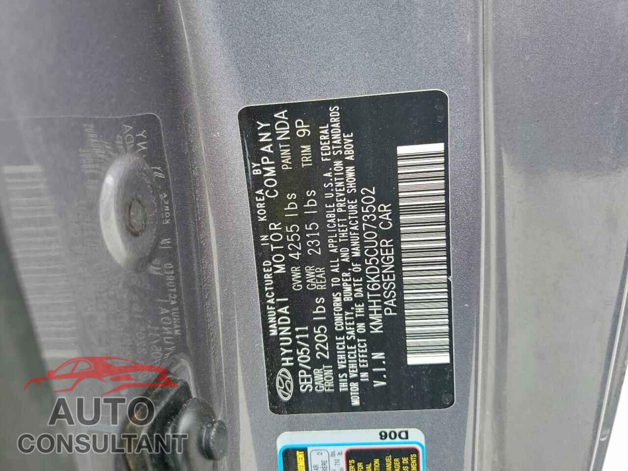 HYUNDAI GENESIS 2012 - KMHHT6KD5CU073502