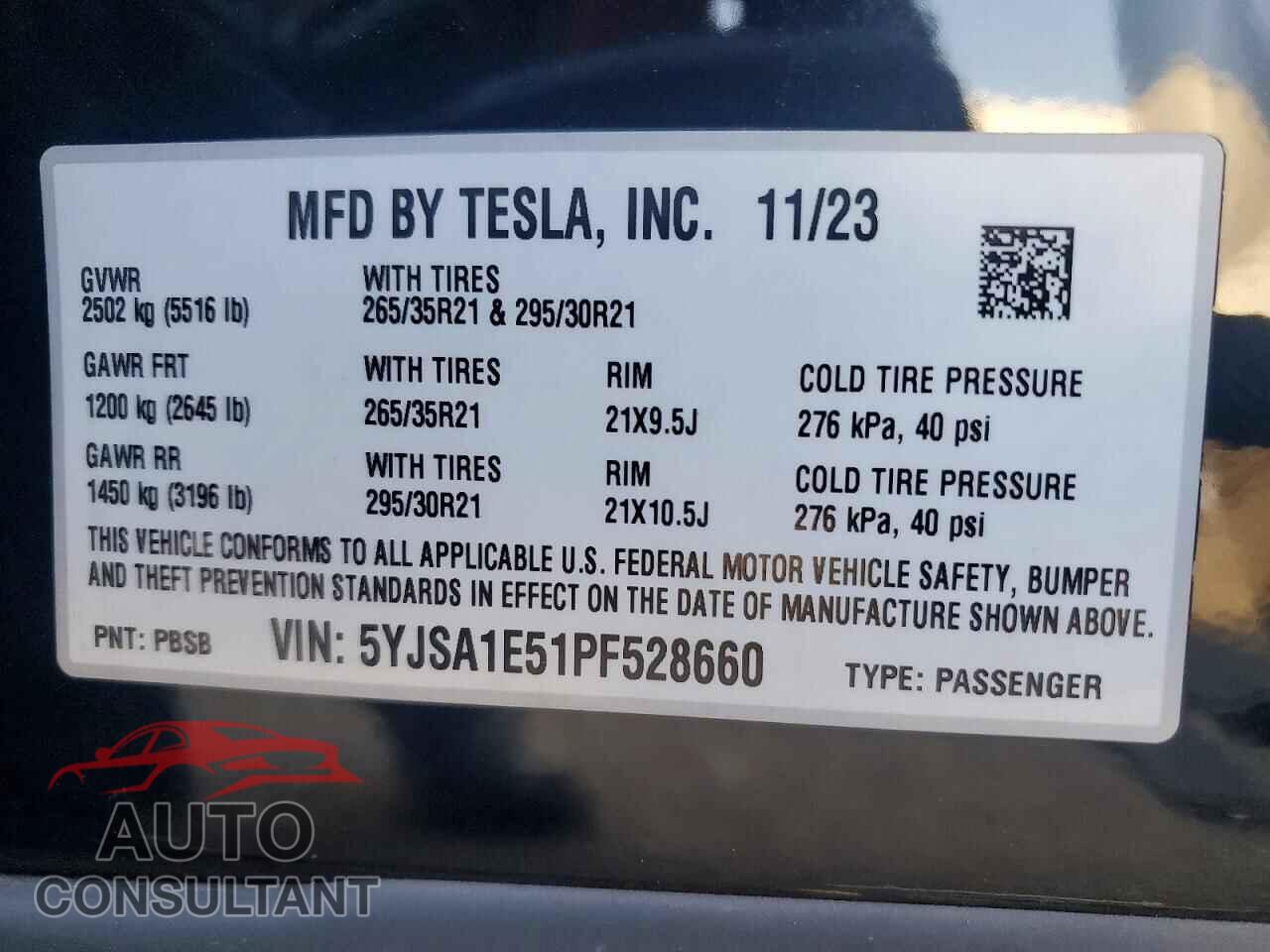 TESLA MODEL S 2023 - 5YJSA1E51PF528660