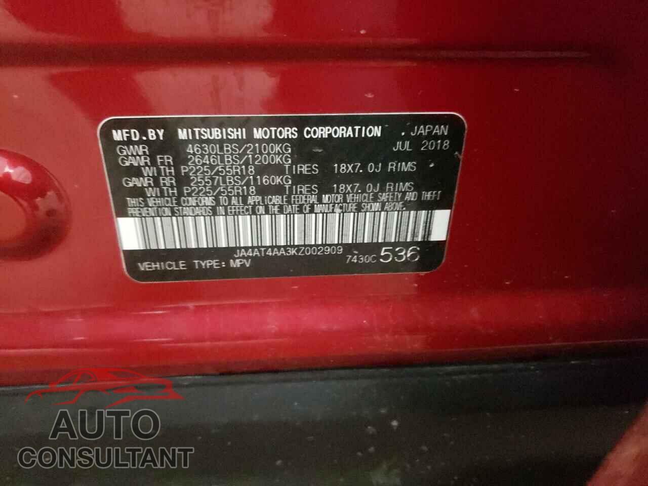 MITSUBISHI ECLIPSE 2019 - JA4AT4AA3KZ002909