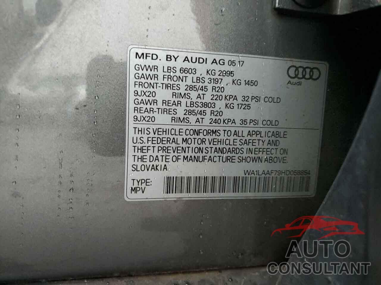 AUDI Q7 2017 - WA1LAAF79HD058854