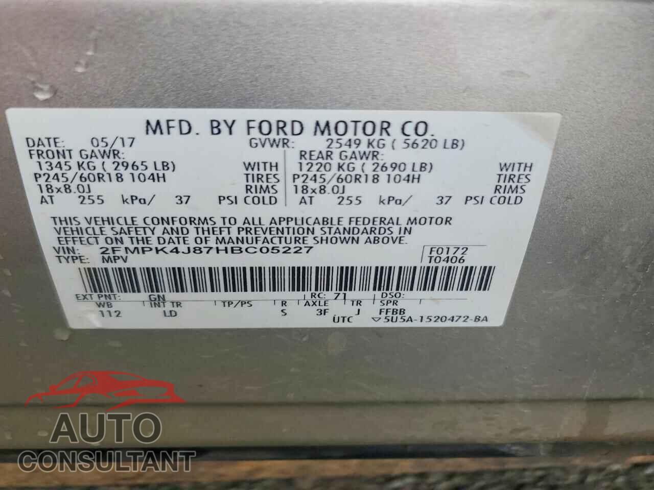 FORD EDGE 2017 - 2FMPK4J87HBC05227