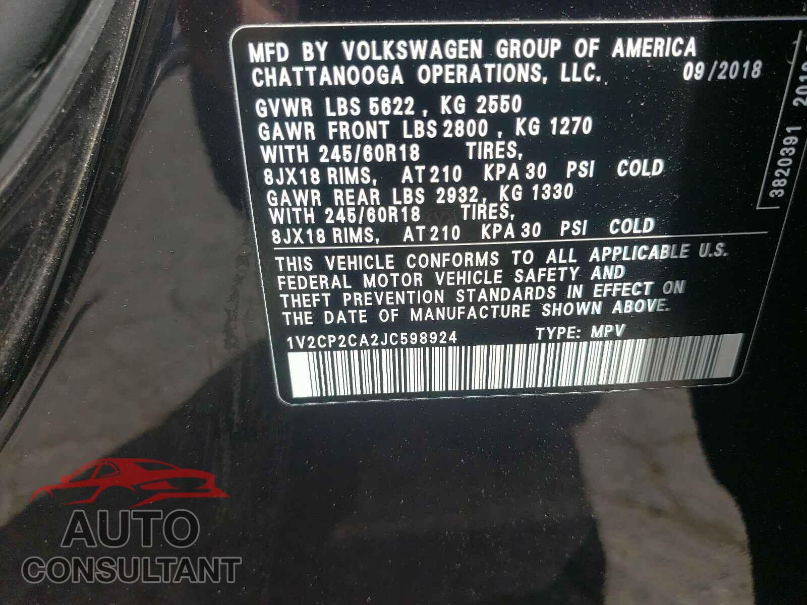 VOLKSWAGEN ATLAS 2018 - 1V2CP2CA2JC598924
