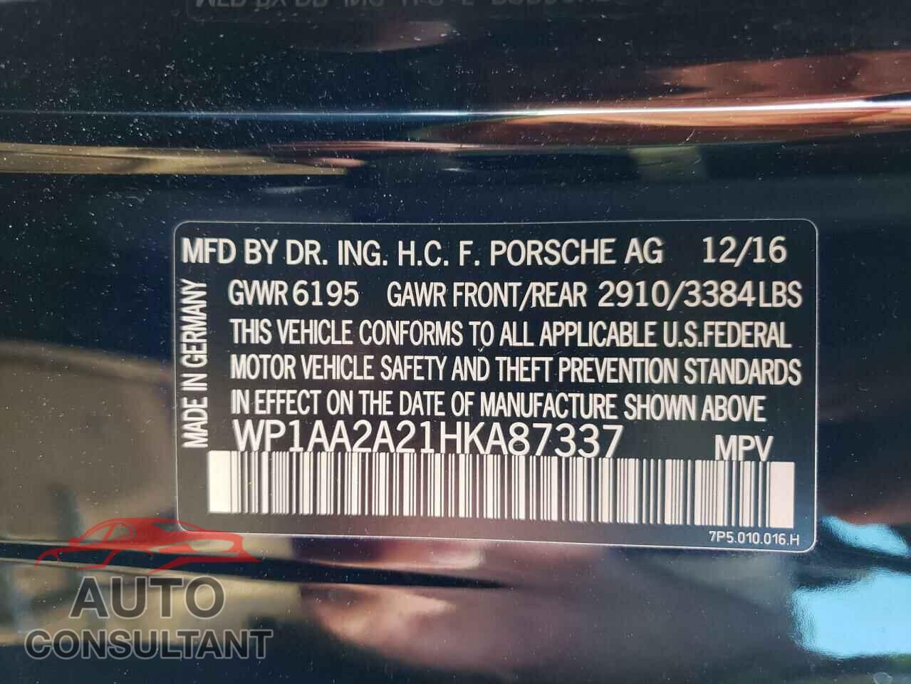 PORSCHE CAYENNE 2017 - WP1AA2A21HKA87337