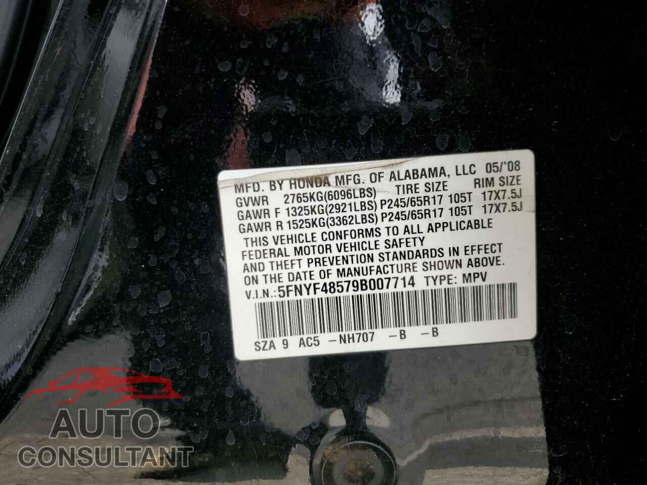 HONDA PILOT 2009 - 5FNYF48579B007714