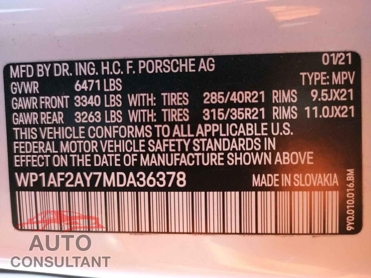 PORSCHE CAYENNE 2021 - WP1AF2AY7MDA36378