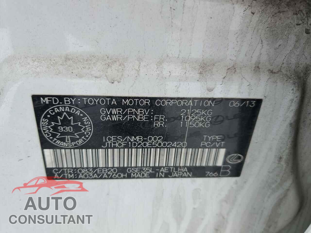 LEXUS IS 2014 - JTHCF1D20E5002420