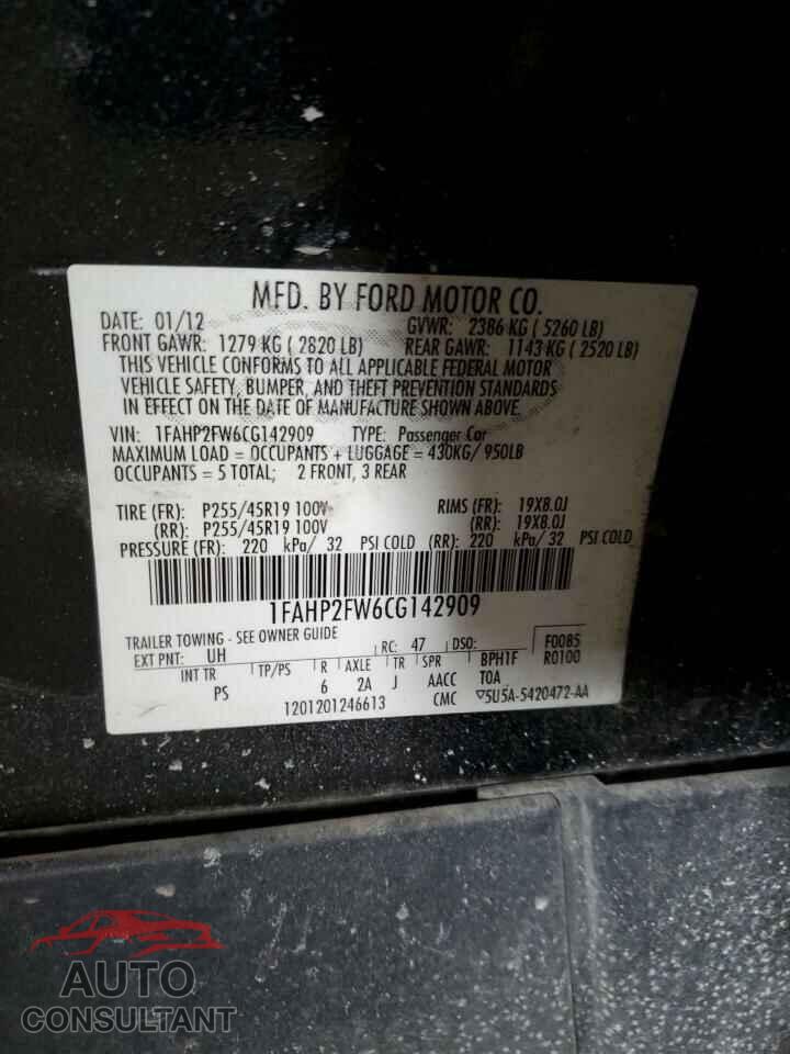 FORD TAURUS 2012 - 1FAHP2FW6CG142909