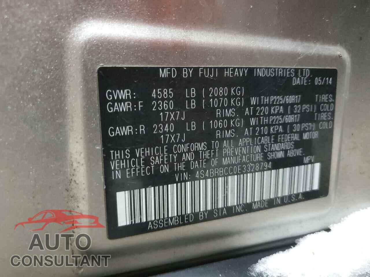 SUBARU OUTBACK 2014 - 4S4BRBCC0E3328794