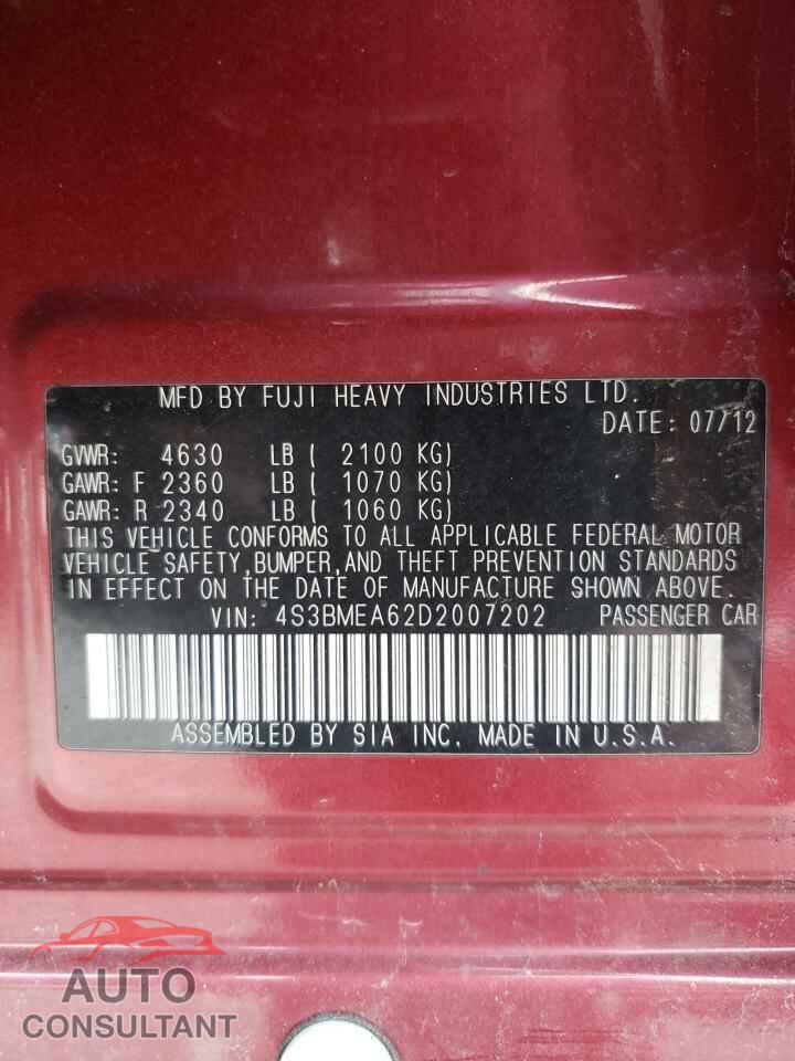 SUBARU LEGACY 2013 - 4S3BMEA62D2007202