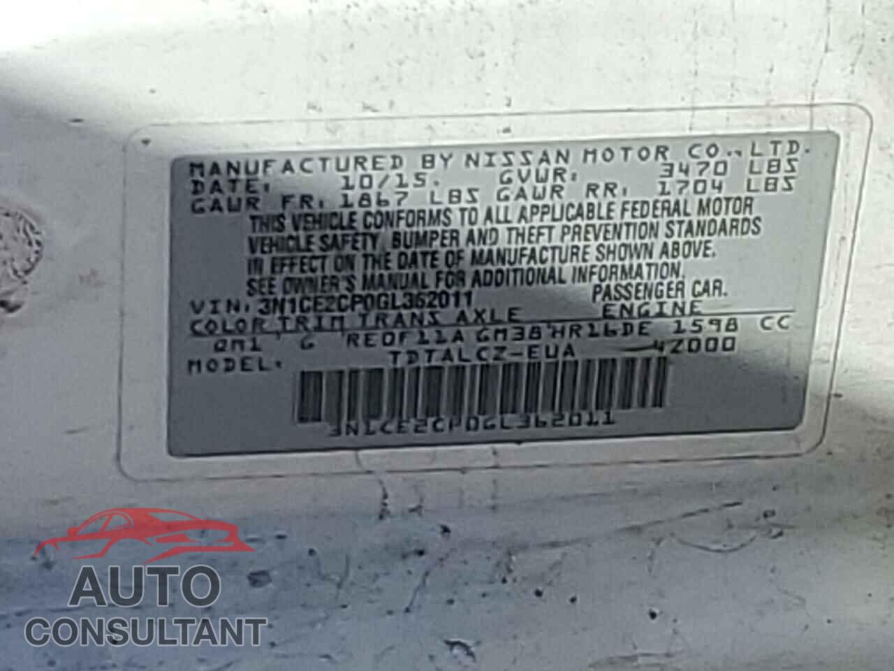 NISSAN VERSA 2016 - 3N1CE2CP0GL362011