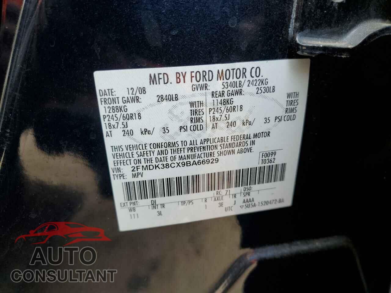 FORD EDGE 2009 - 2FMDK38CX9BA66929