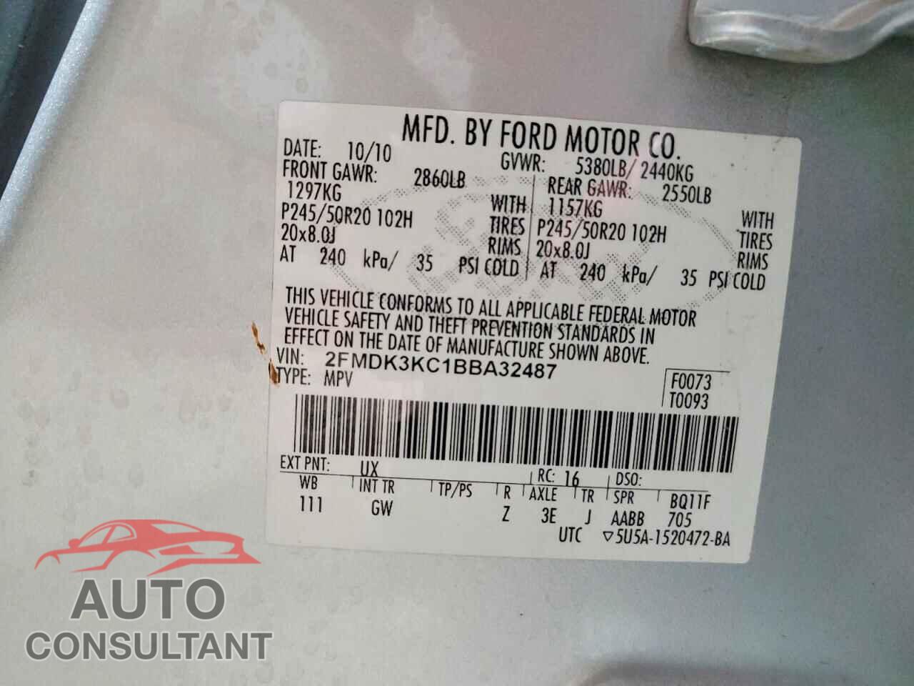FORD EDGE 2011 - 2FMDK3KC1BBA32487