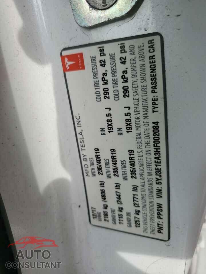 TESLA MODEL 3 2017 - 5YJ3E1EA3HF002084
