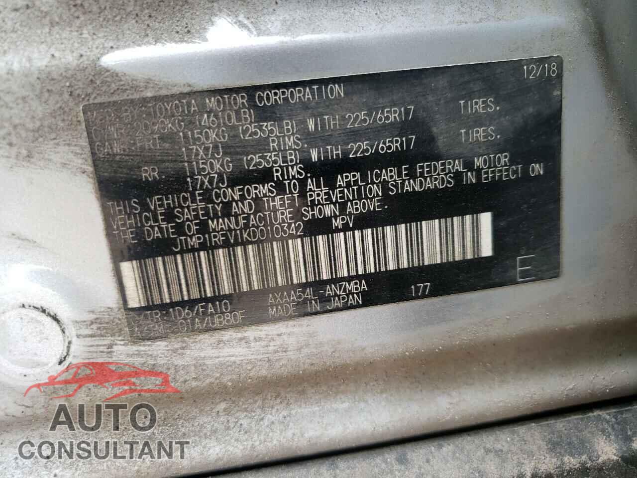 TOYOTA RAV4 2019 - JTMP1RFV1KD010342