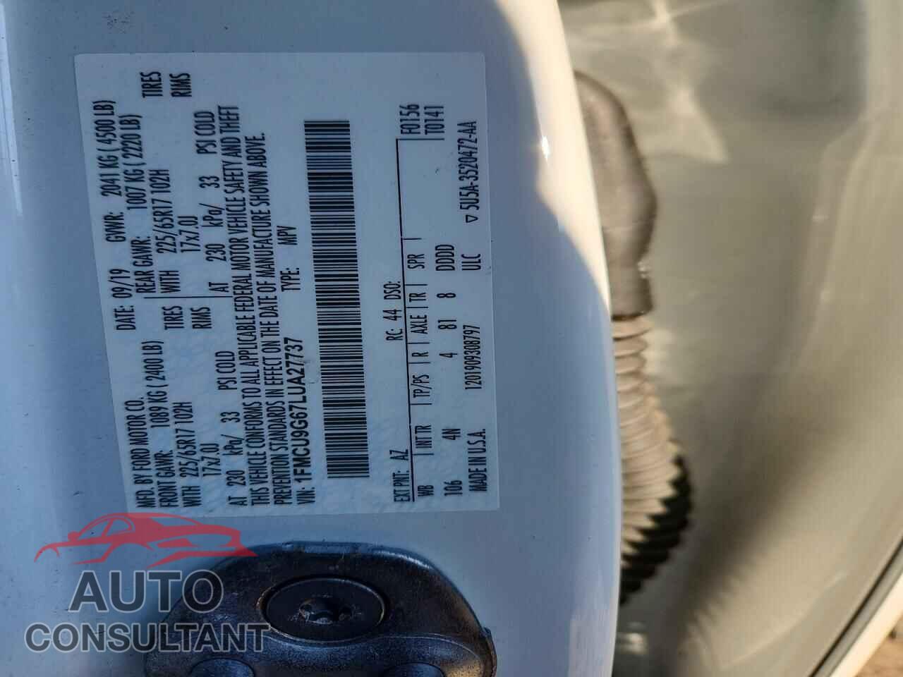 FORD ESCAPE 2020 - 1FMCU9G67LUA27737