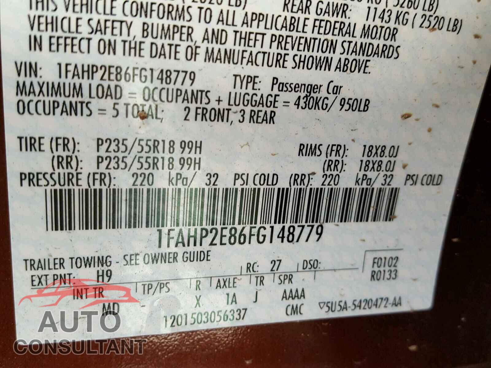 FORD TAURUS 2015 - 1FAHP2E86FG148779