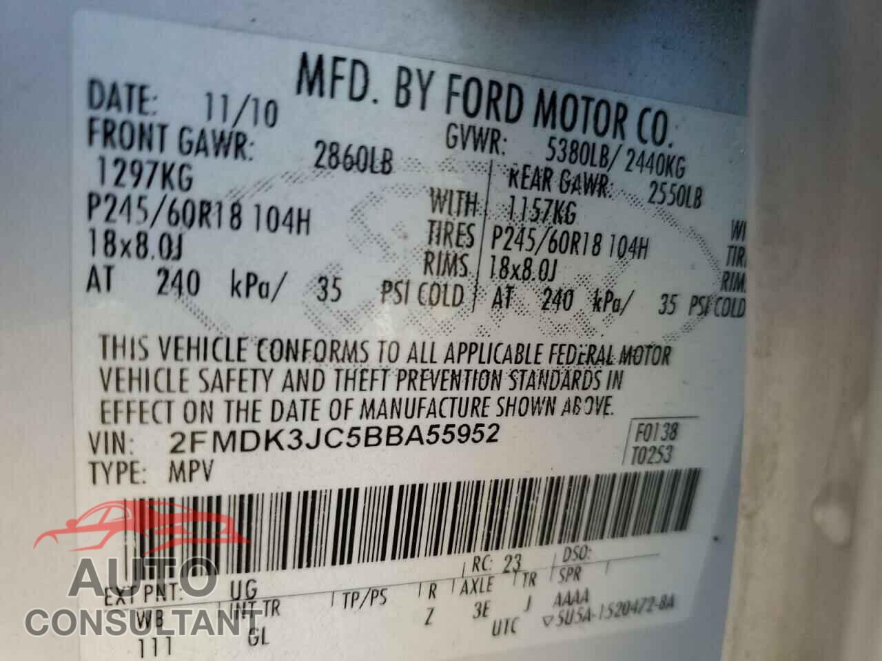 FORD EDGE 2011 - 2FMDK3JC5BBA55952
