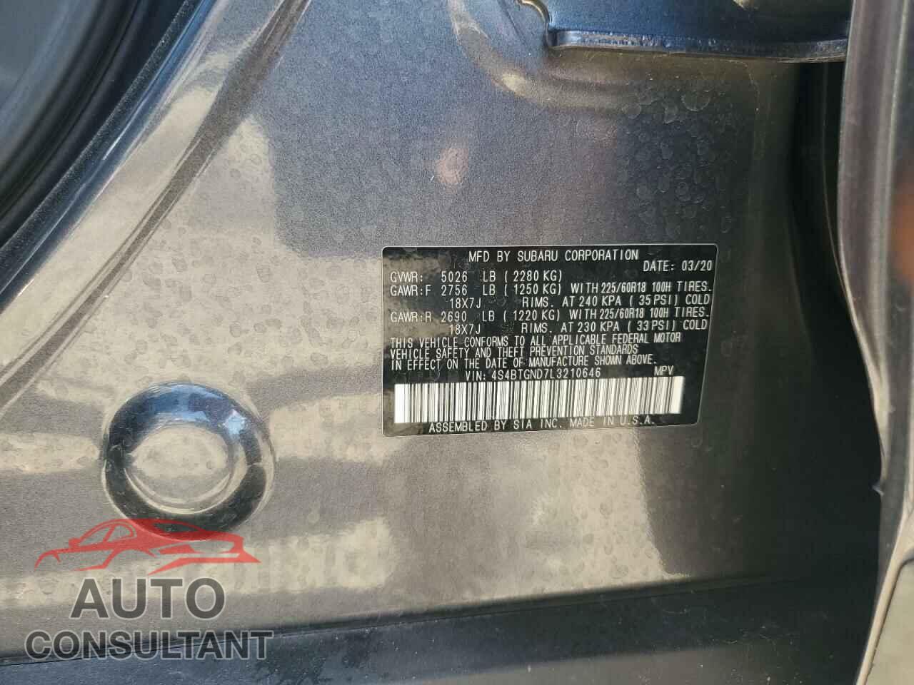 SUBARU OUTBACK 2020 - 4S4BTGND7L3210646