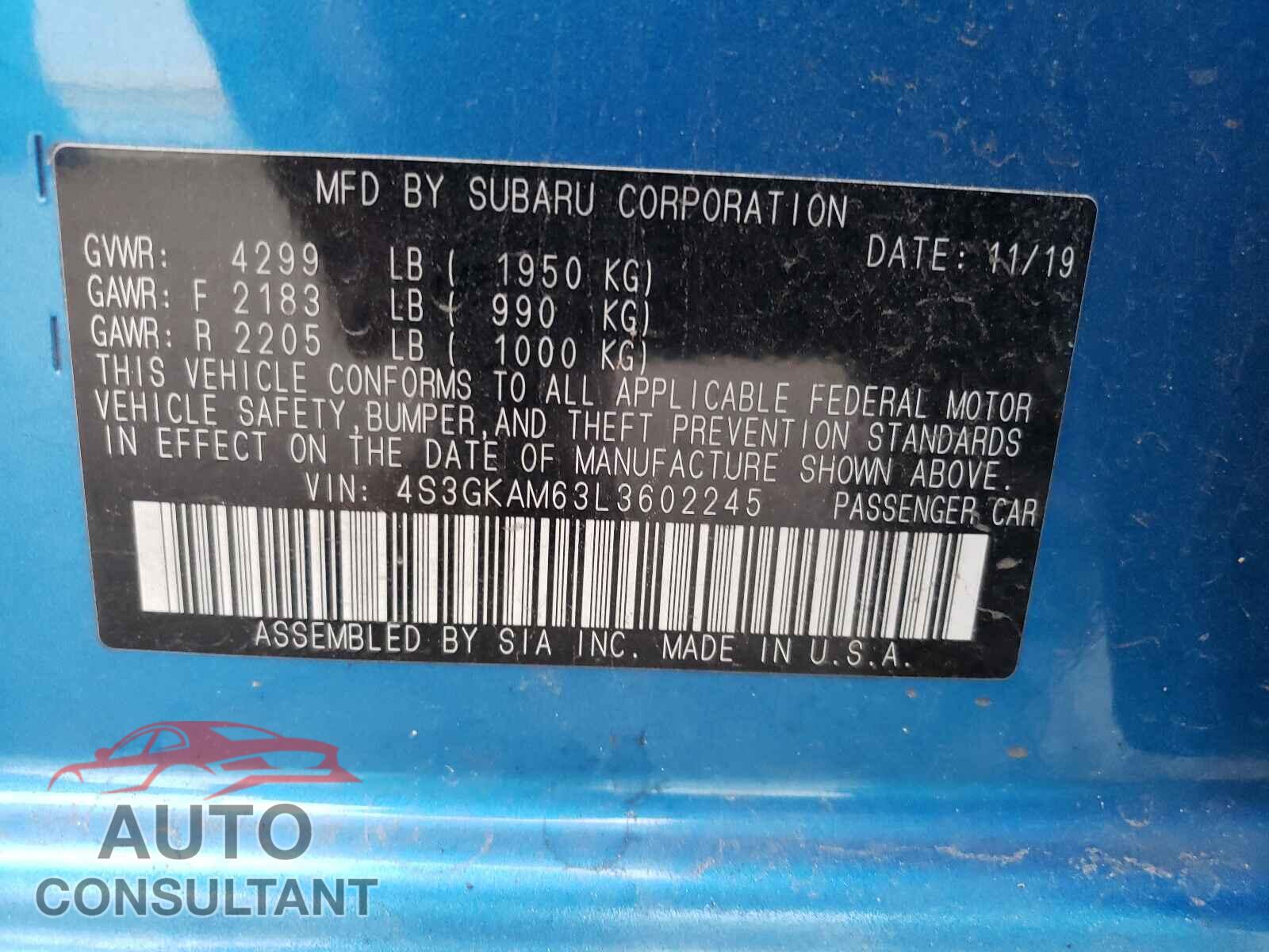 SUBARU IMPREZA 2020 - 4S3GKAM63L3602245