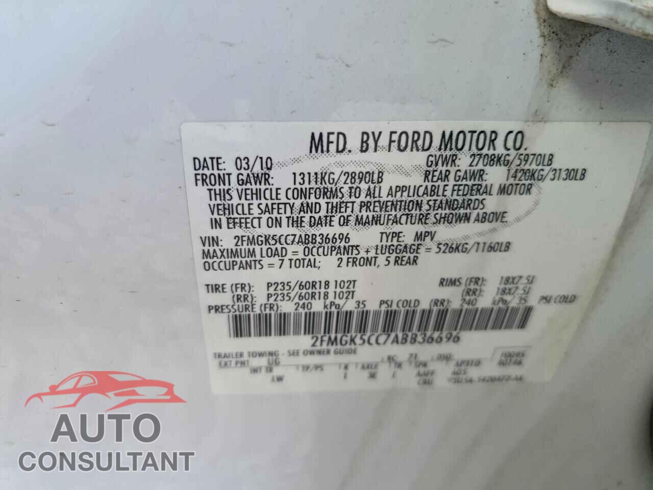 FORD FLEX 2010 - 2FMGK5CC7ABB36696