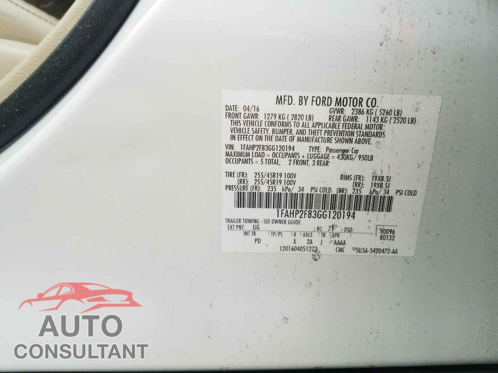 FORD TAURUS 2016 - 1FAHP2F83GG120194
