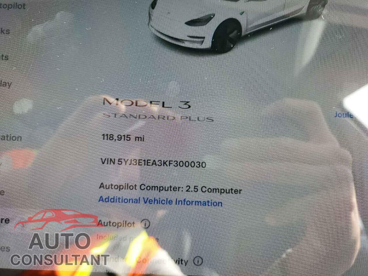 TESLA MODEL 3 2019 - 5YJ3E1EA3KF300030