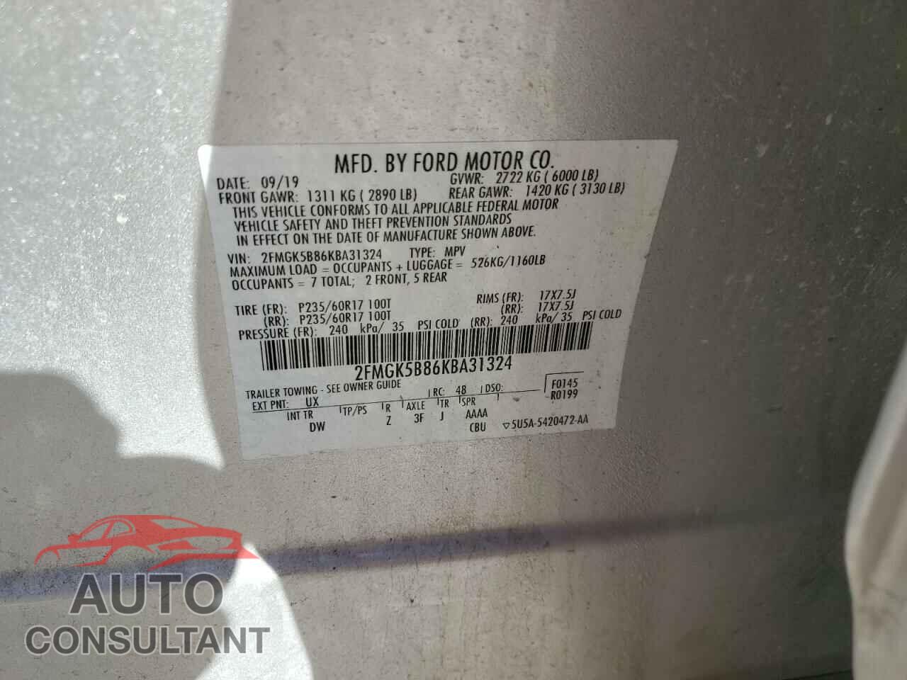 FORD FLEX 2019 - 2FMGK5B86KBA31324