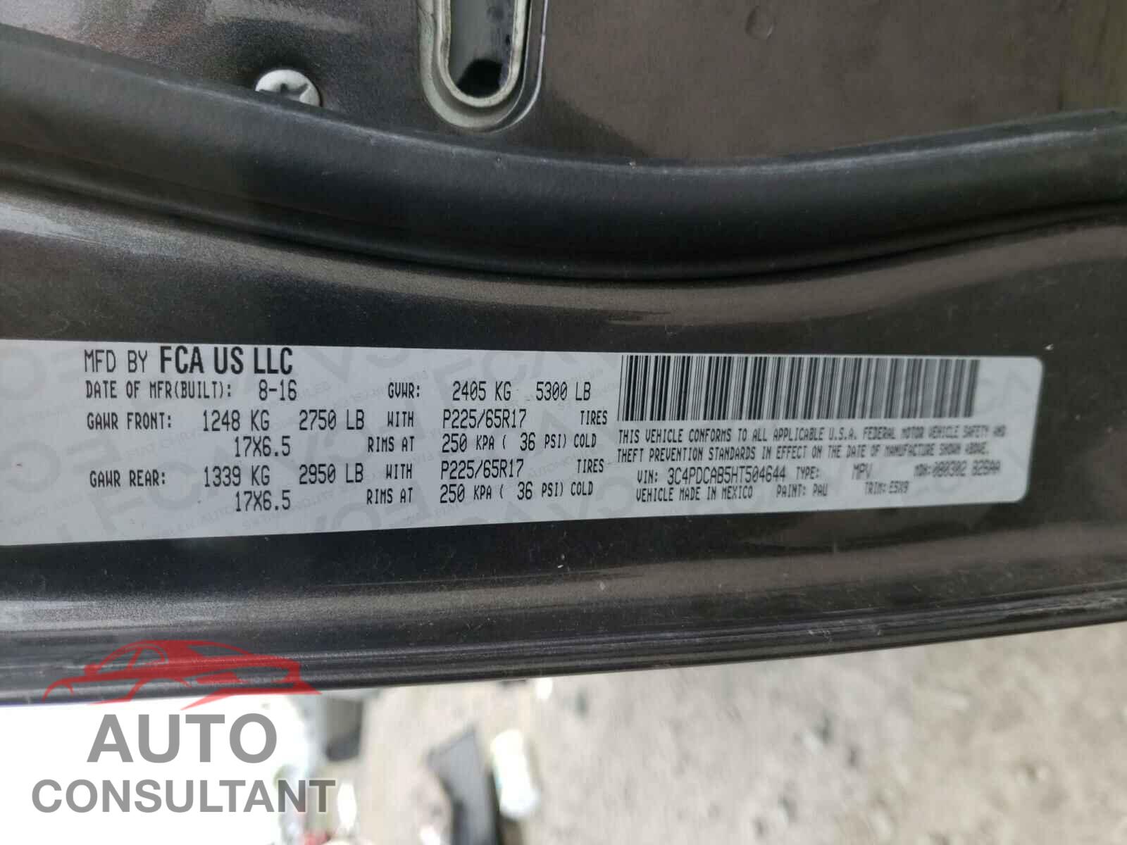 DODGE JOURNEY 2017 - 3C4PDCAB5HT504644