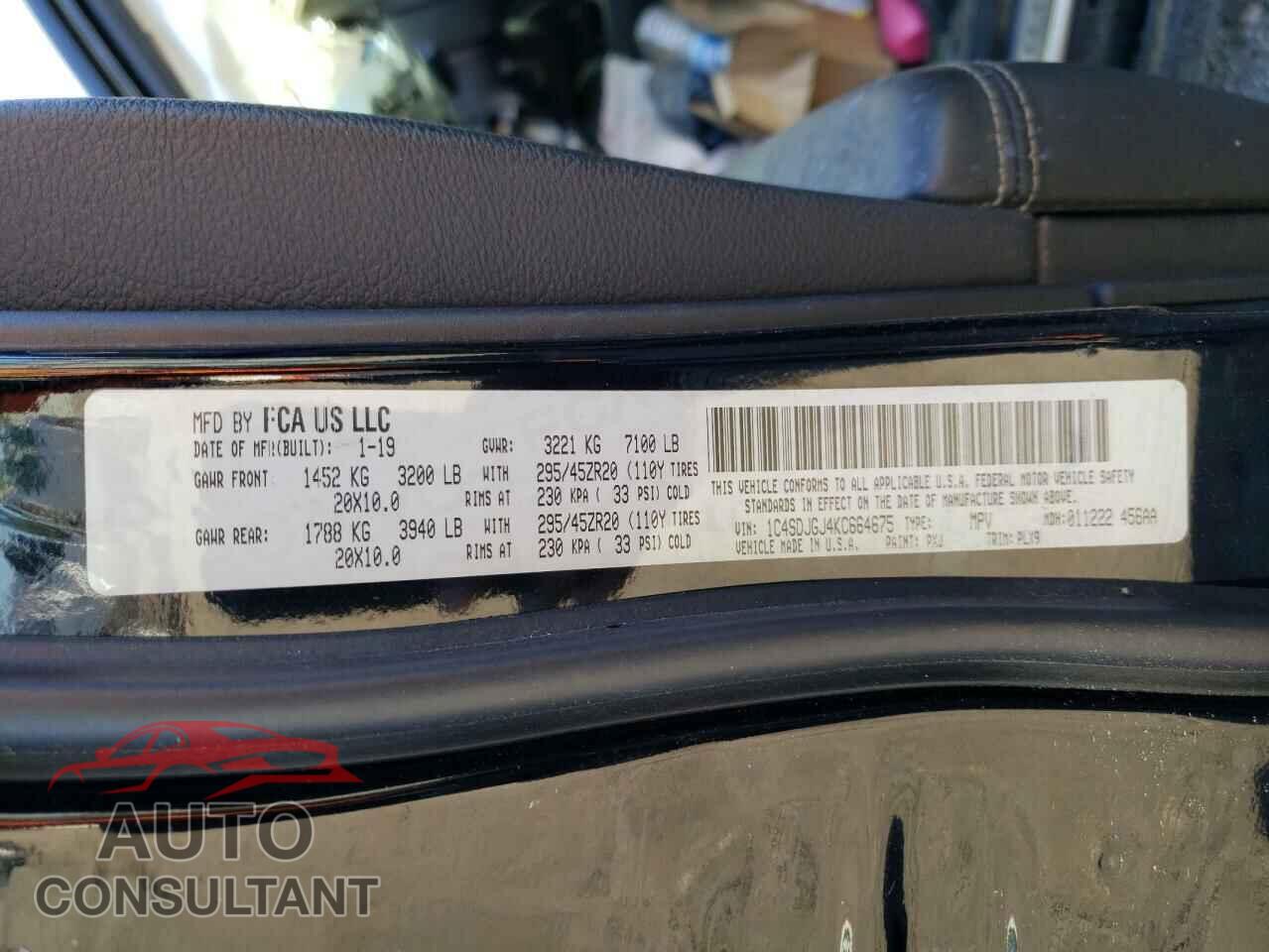 DODGE DURANGO 2019 - 1C4SDJGJ4KC664675